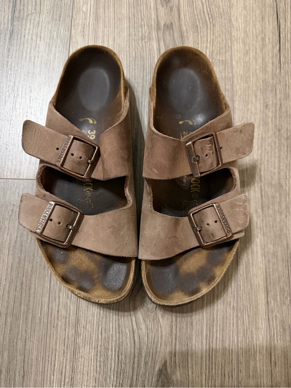 Birkenstock Brown Suede Two-Strap Sandal with Branded Buckle